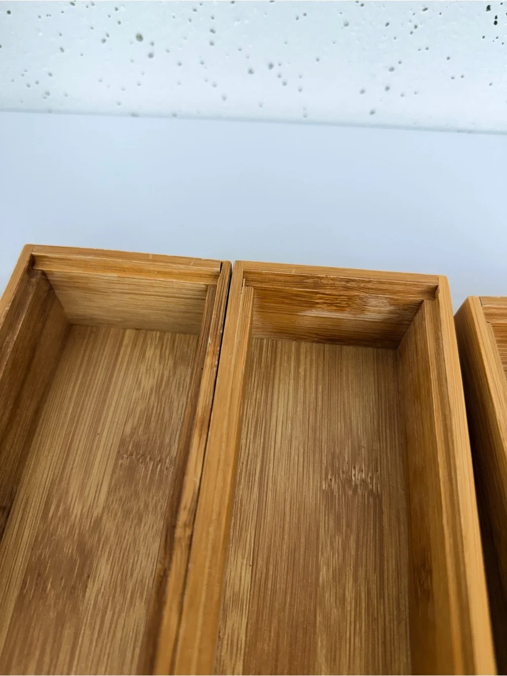 The Container Store Lot of 7 Stackable Bamboo Drawer Organizers